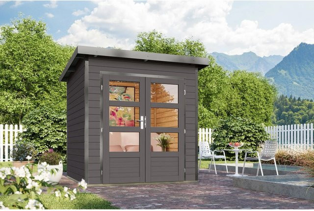 Karibu Gartenhaus Domingo 1 Modernes Metall-Holz-Gartenhaus aus Fichte und Stahl in Grau - Bild 1