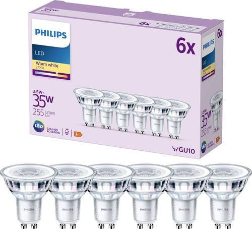 Philips LED Reflektor GU10 Warmweiß 3,5W (35W Ersatz) 6er Pack Durchmesser: 50 mm, Länge: 54 mm - Bild 1