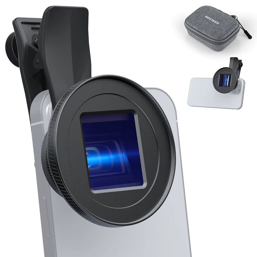 NEEWER Blue Flare Anamorphes Telefonkameraobjektiv mit 17-mm-Gewindeclip für iPhone, Android und Samsung in Schwarz und Blau - Bild 5