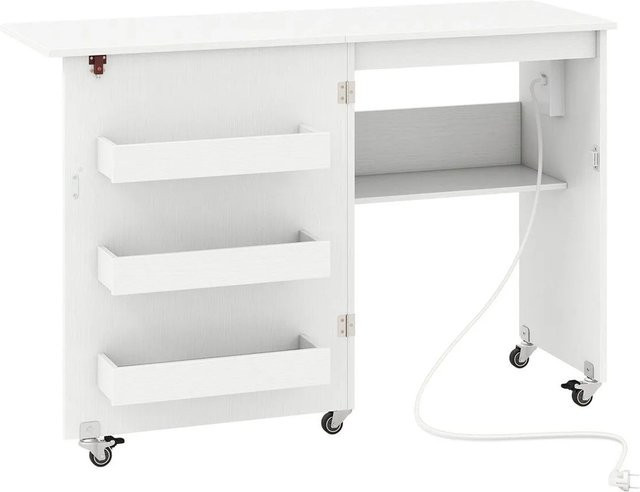 Costway 2 in 1 Nähtisch mit Ladestation und klappbarer Arbeitsfläche, Nähmaschinenschrank in Weiß - Bild 1