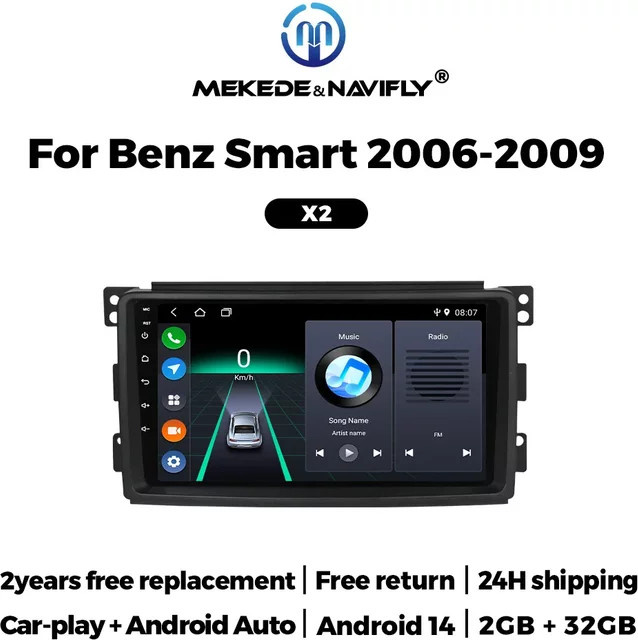 MEKEDE Android IPS Touchscreen Radio mit Carplay für Mercedes Benz und Smart Fortwo 451 (2005–2015), Schwarz - Bild 1