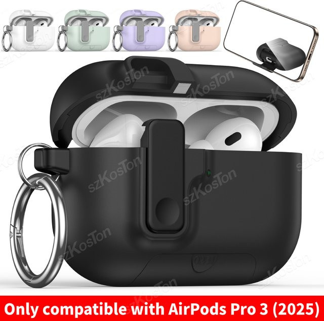 SZKOSTON Schutzhülle mit Telefonständer für AirPods Pro 3 (2025) in Grün mit automatischem Schnappverschluss - Bild 1