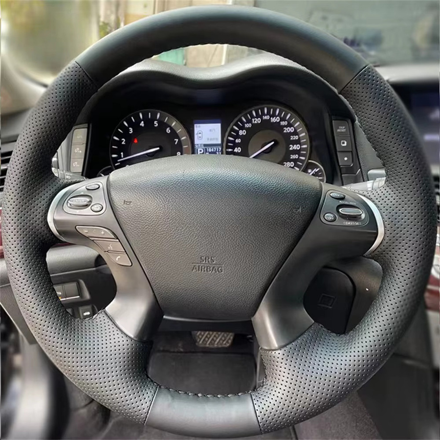 GNUPME Lenkradabdeckung aus Mikrofaser-Leder für Infiniti JX35 M35 M25 M56 Q70 QX60 und Nissan Murano Pathfinder in Schwarz - Bild 2
