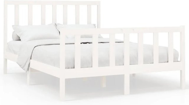 vidaXL Massivholzbett aus Kiefer in Weiß, Modernes Bettgestell B/T/H: 140 x 190 x 69,5 cm - Bild 1