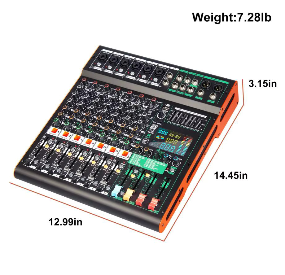 Depusheng TG8 Professioneller Audio-Mixer mit 99 DSP, 8 Kanälen, Dual Group und 48 V Phantomspeisung in Schwarz mit USB-Anschluss - Bild 4