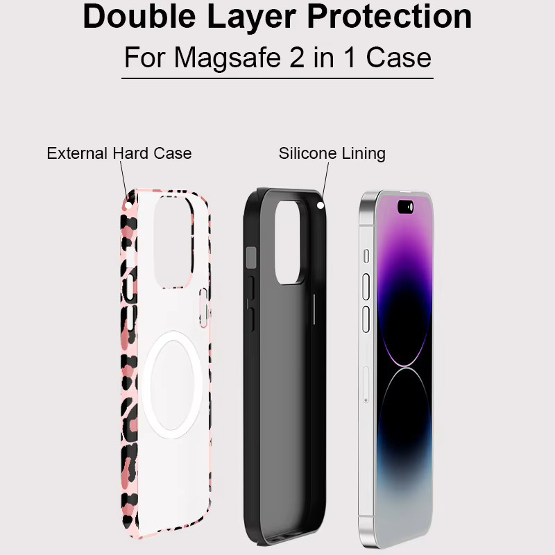 Magnetische iPhone Hülle mit Leopardenmuster und Anti-Sturz-Schutz für Apple iPhone 16 15 14 13 12 11 Pro Max Plus in Pink mit MagSafe Unterstützung - Bild 3