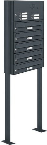 Freistehendes Briefkasten-System von AL BRIEFKASTENSYSTEME für 5 Parteien in Grau, B/H/T: 46,5 x 170 x 27,5 cm - Bild 1