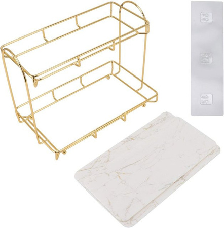 GoolRC 2-stöckiges Kosmetikregal aus Metall in Gold und Weiß für Badezimmer, Schlafzimmer oder Küche