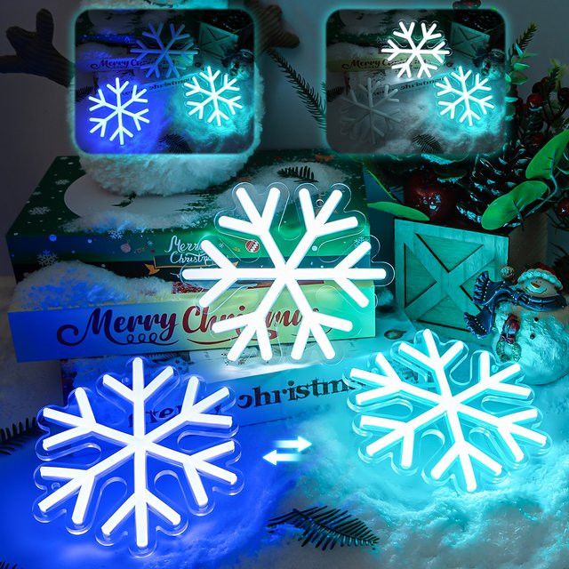 Wanxing 3er Set LED Schneeflocke Neon Zeichen mit USB-Anschluss zur Wanddekoration für Weihnachten und Party - Bild 1