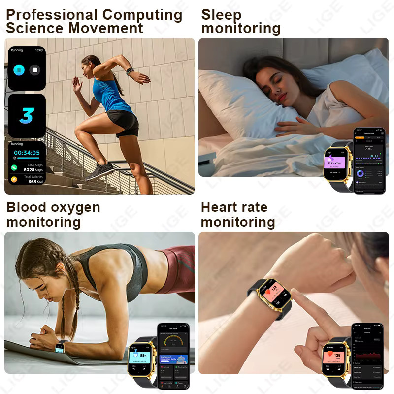 LIGE Smartwatch Gold mit Herzfrequenzmonitor und IP68 Wasserdichtigkeit für Damen und Herren - Bild 4