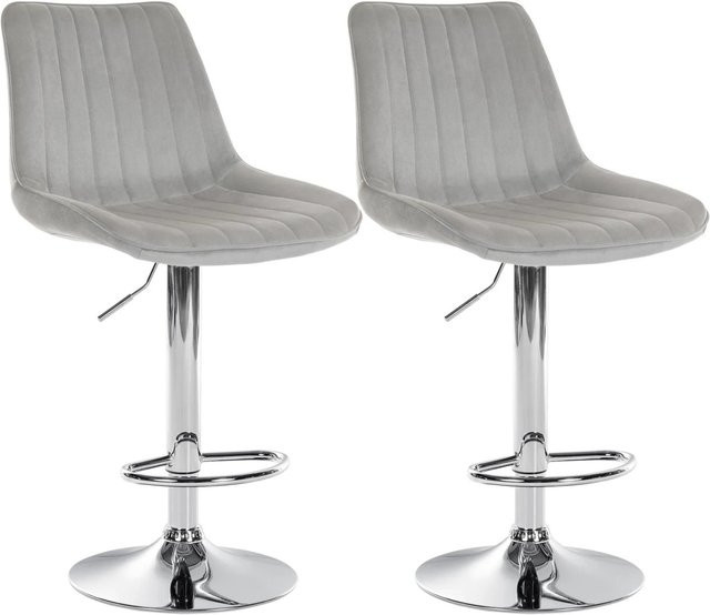DELUKE Barhocker RIO 2er Set, Barstühle aus Samt in Grau mit Chromgestell und Rückenlehne, drehbar 360 Grad - Bild 1