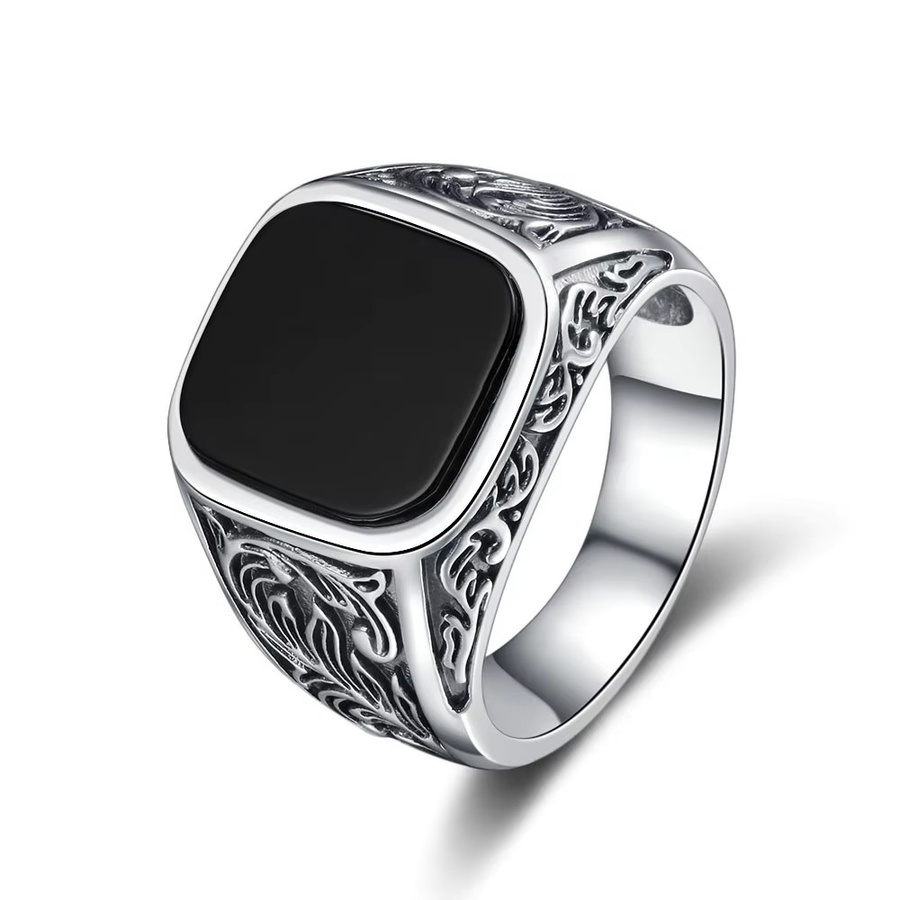 NASIA N STYLE Ring Achat, 925 Silber, Schwarz, Herren, Vintage - Bild 3