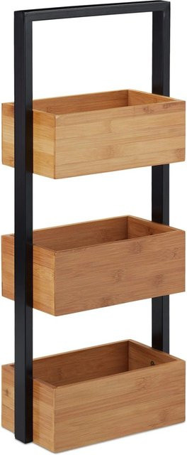 Relaxdays Badregal aus Bambus und Metall in Natur und Schwarz, B/T/H: 67 x 28,5 x 15 cm - Bild 1