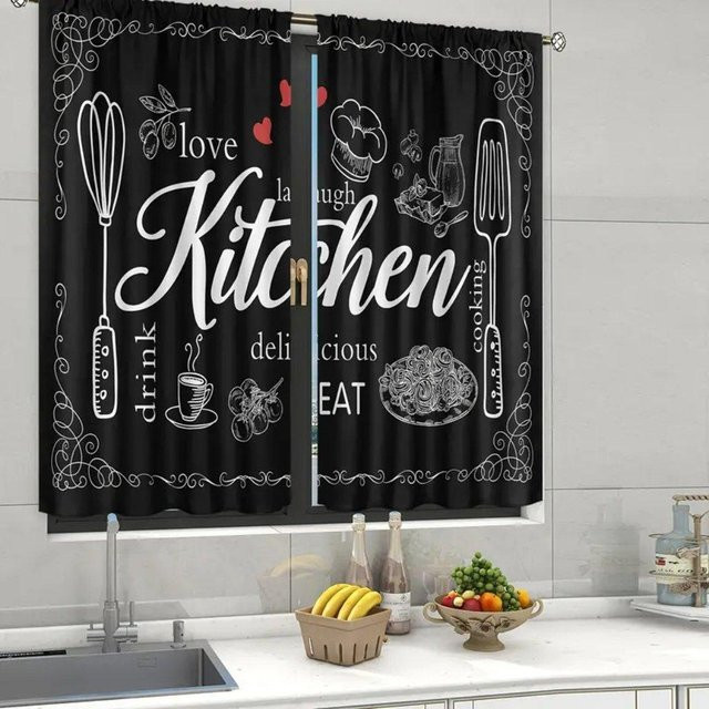 2er-Set Bauernhaus Küchenvorhänge mit Stangentaschen, semi-transparente Raffgardinen im modernen Stil, B: 50 cm, H: 160 cm - Bild 1