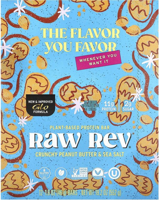 Raw Rev Glo Knusprige Erdnussbutter & Meersalz 12 x 46 g - Bild 1