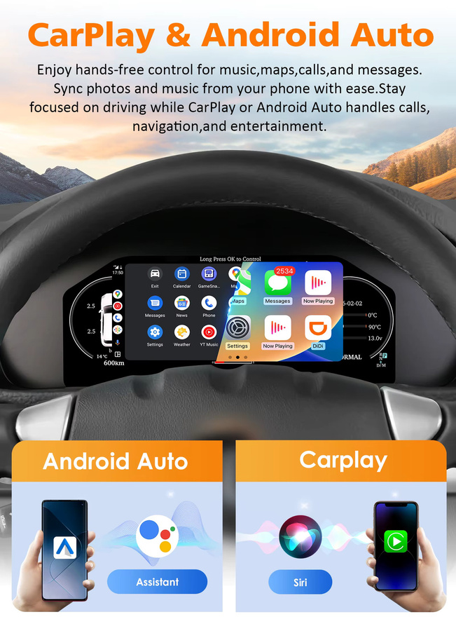 Hizpo Digitales Auto-Armaturenbrett für Porsche Cayenne 2002-2009 mit Android Auto und Carplay, Digitales Cluster-Instrumentenanzeige und Tachometer in Schwarz - Bild 3