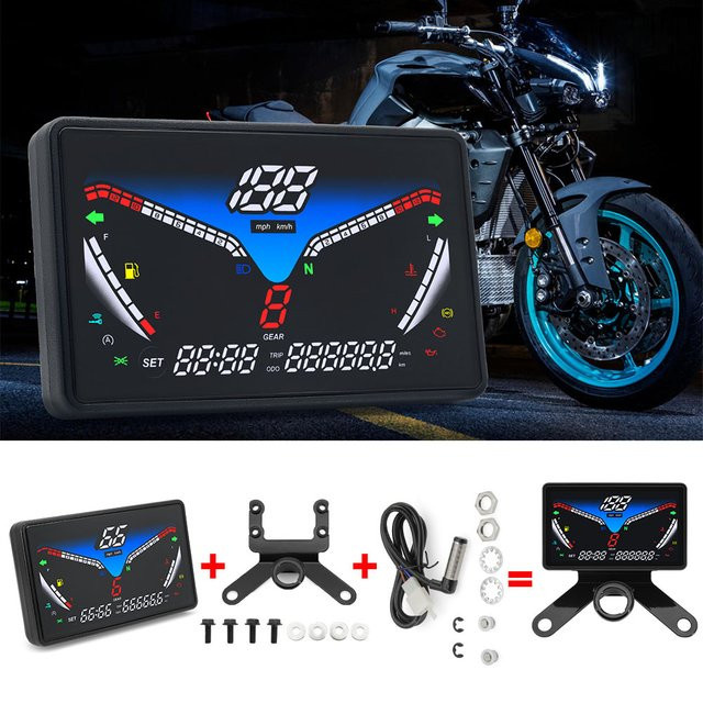 MAIMEIMI Universal Speed Digital Motorrad Tacho mit Multifunktionsanzeige und Uhr, Schwarz - Bild 1