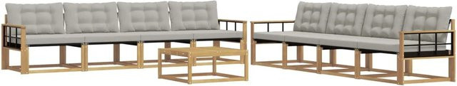 vidaXL Outdoor-Sofagarnitur 9-teilig aus Akazienholz und Textilene in Weiß-Hellgrau, B/T/H: 79 x 79 x 37 cm - Bild 1