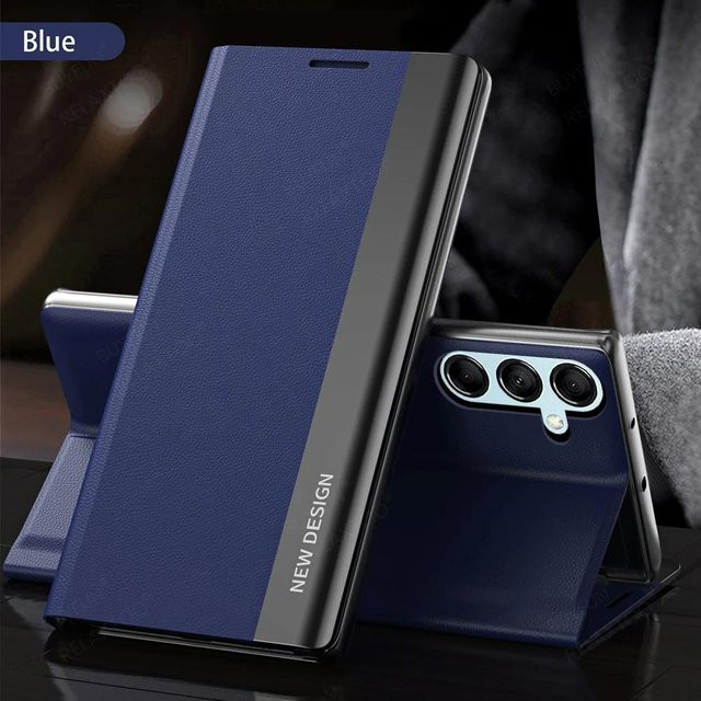 Magnetische Leder-Klapphülle mit Ständer für Samsung Galaxy A55 5G A56 A36 A26 A16 A15 A35 A25 A54 A14 A34 A53 A33 A13 A52S A71 5G in Blau Transparent - Bild 1