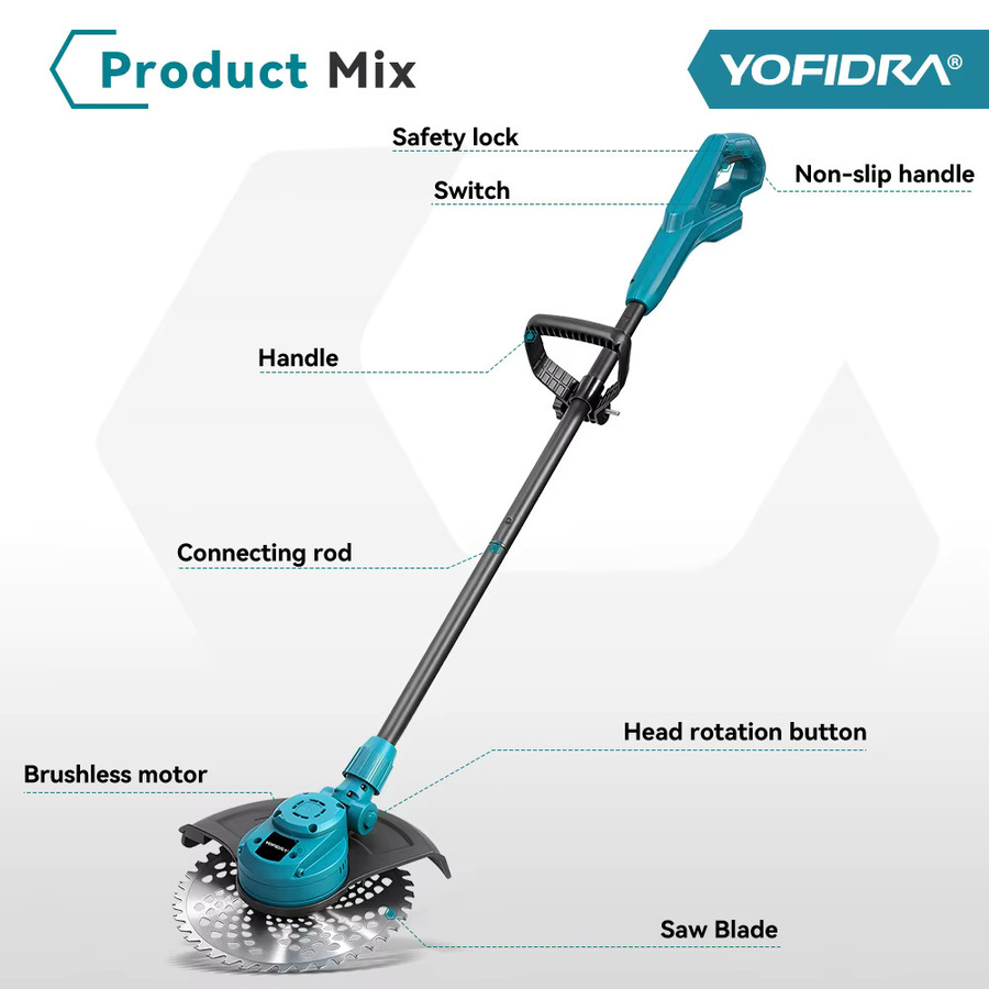 YOFIDRA Bürstenloser Elektrischer Rasenmäher 10 Zoll 6000W 58000RPM Garten-Klapprasentrimmer Elektrowerkzeug für Makita 21V Akku - Bild 2