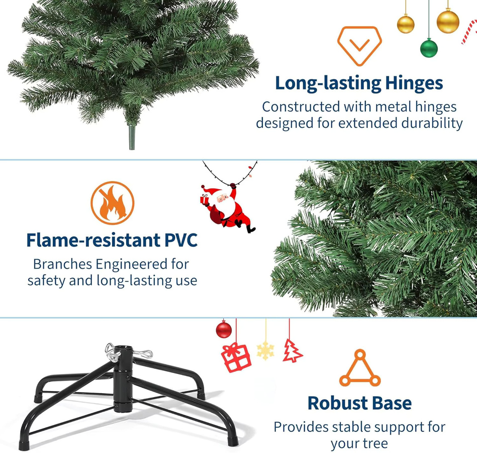 Garvee Künstlicher Weihnachtsbaum in Grün mit Metallständer und Regenschirm-Design, Höhe: 140 cm, Durchmesser: 92 cm - Bild 4
