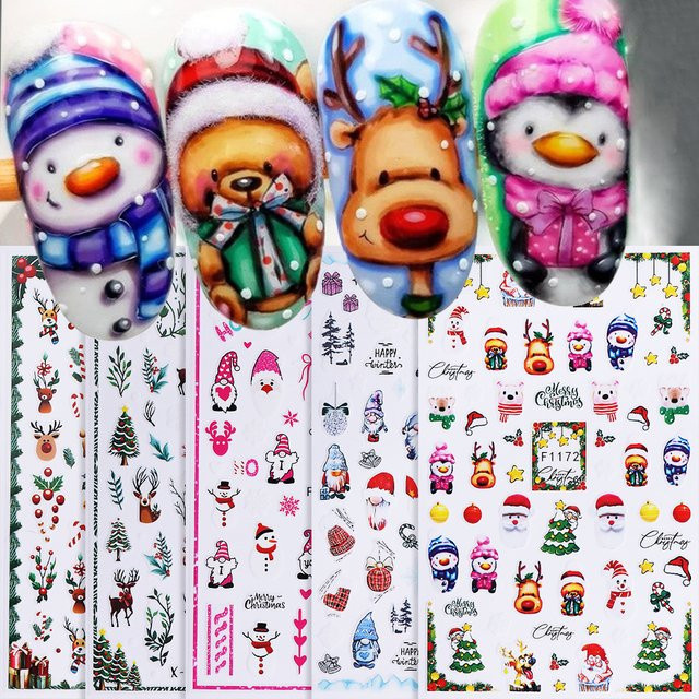 SWEET TREND Nagelaufkleber 3D Cartoon Weihnachtsmotiv, 5 Stück - Bild 1