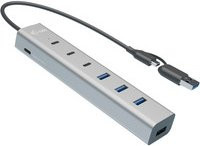 i-tec CAHUBMETAL7 USB-Hub mit 7 Ports: 4x USB-A und 3x USB-C, USB 3.1 Gen1 5 GBit/s, Grau - Bild 1