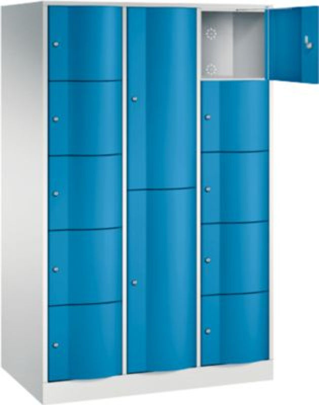 C+P Kombi-Schließfachschrank Resisto mit 3 Abteilen und 12 Fächern, Stahl, Lichtgrau/Lichtblau, B/T/H: 114,8 x 64,0 x 195,0 cm - Bild 2
