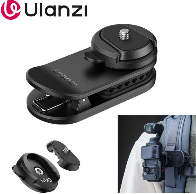 Ulanzi CK02 Rucksack-Kamera-Clip-Halterung für DJI Osmo Pocket 3 4 4P in Schwarz mit Schnellwechselplatte und 1/4 Zoll Schraube - Bild 1
