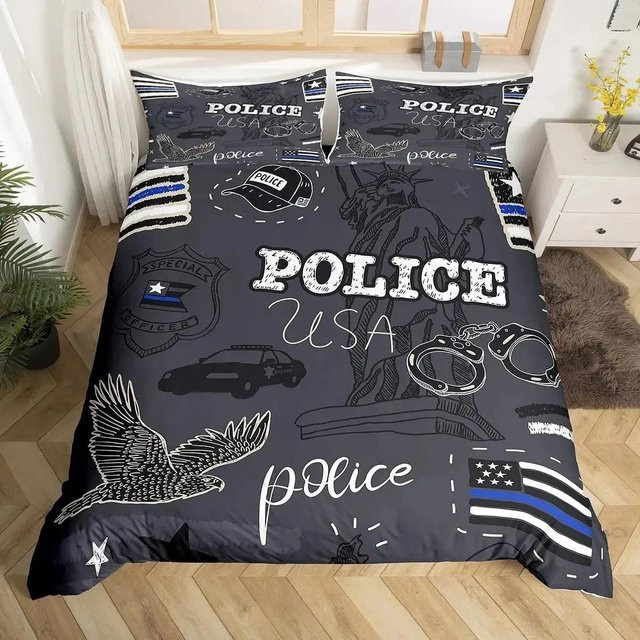 Bettwäsche-Set Lodestar mit Polizeiauto-Motiv für Jungen und Mädchen, Blau und Grau, Microfaser, Breite: 70 cm, Länge: 133 cm - Bild 1