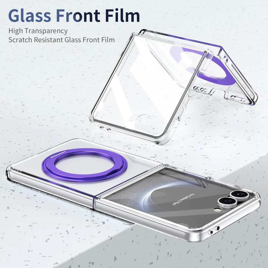 Transparente magnetische Handyhülle für Samsung Galaxy Z Flip (Modelle 3 bis 8) mit 360 Grad drehbarem MagSafe Ständer und Displayschutz in Blau - Bild 3