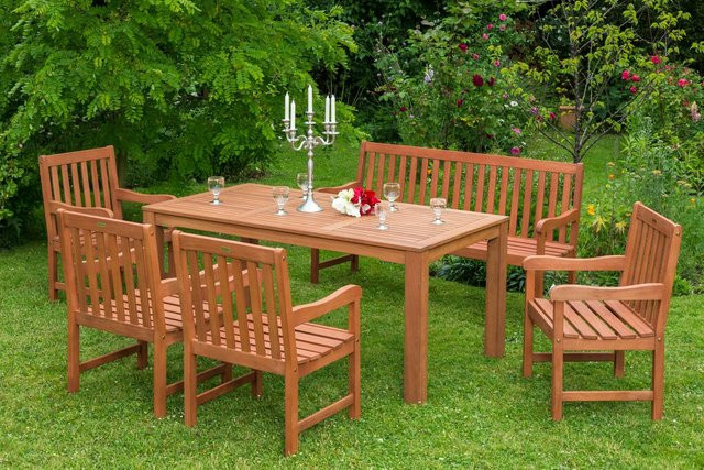 Merxx Santos Set 6-teilig aus geöltem Eukalyptus in Braun, Tisch B: 170 cm, T: 90 cm, B: 90 cm, T: 90 cm - Bild 1