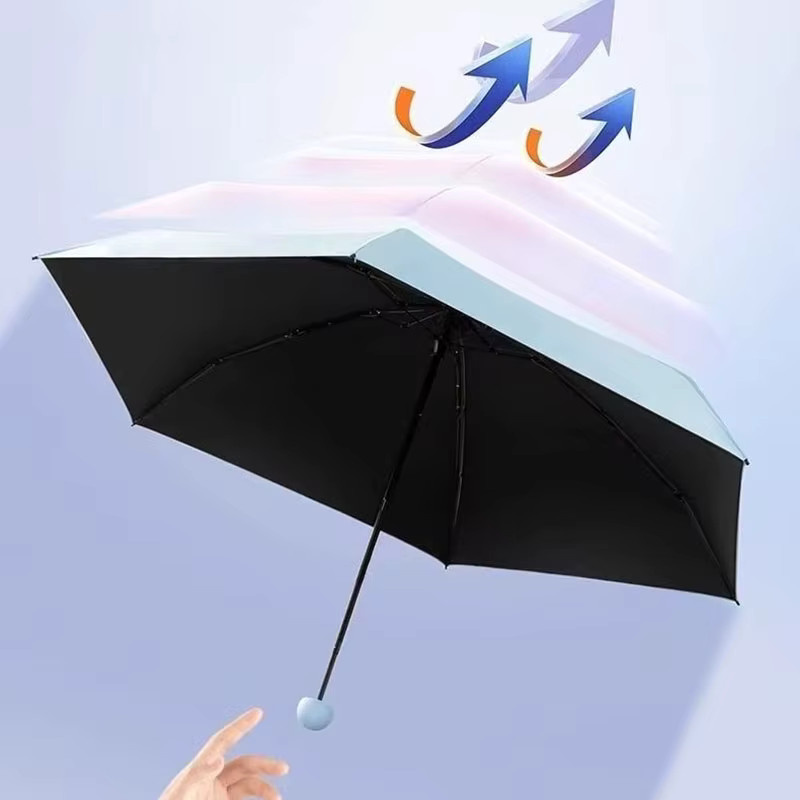 YUYU Mini-Regenschirm mit UV-Beschichtung und 6 verstärkten Streben in Schwarz - Bild 2