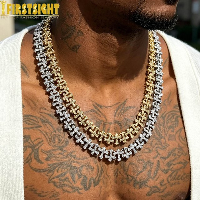 Halskette mit Kreuz-Anhänger, Zirkonia, Cuban Chain, Unisex - Bild 1