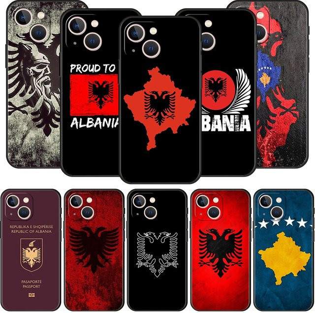 Handyhülle mit Albanien-Flagge für iPhone 16 15 14 13 12 11 Pro Max 7 8 Plus X XR XS SE 2020 Soft Cover in Schwarz - Bild 1