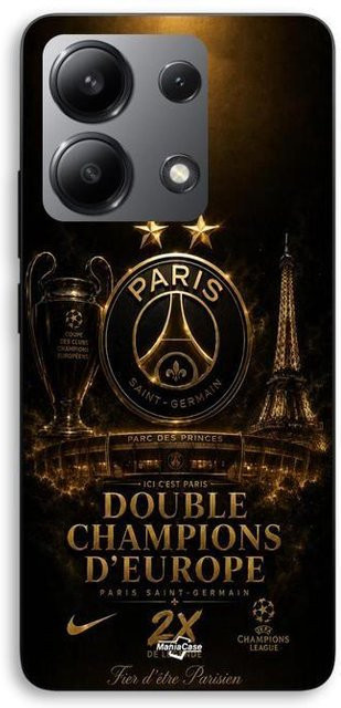Maniacase Handyhülle für Xiaomi Redmi Note 13 4G PSG Champions League Design in Schwarz und Gold - Bild 1