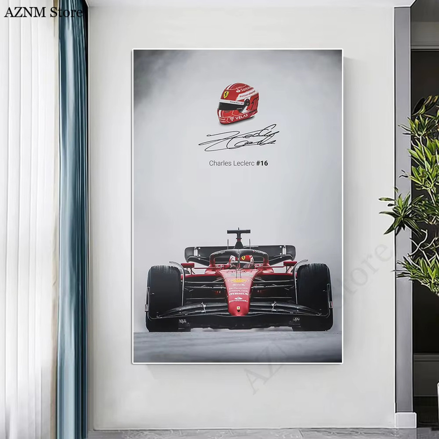 Potdemiel Leclerc Racing Poster Supercar Ölgemälde auf Leinwand als Wandkunst ohne Rahmen - Bild 2