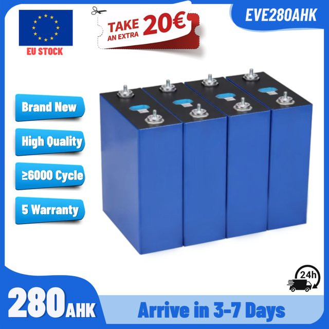 EVE LiFePO4 Batteriezelle LF280K Klasse A 280Ah 3.2V Prismatische Lithium-Ionen-Batterie für DIY-Anwendungen und Camping - Bild 1
