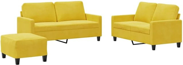 vidaXL 3-teilige Sofagarnitur aus Samt in Gelb mit Kissen im modernen Design - Bild 1
