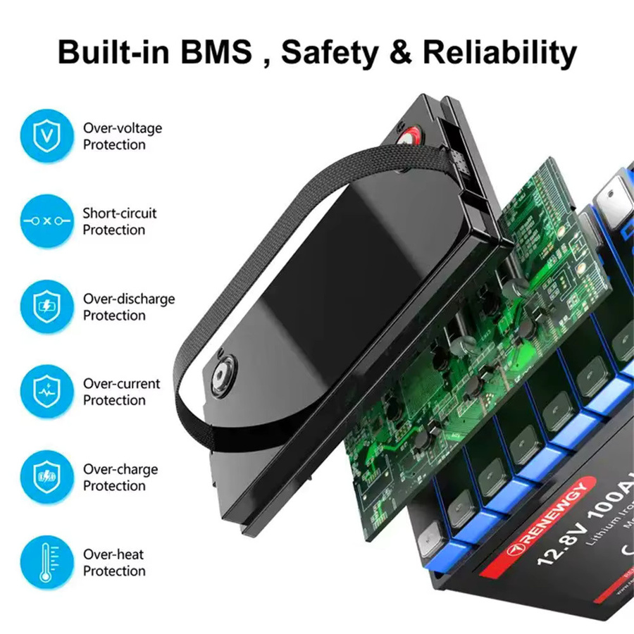 Aleaivy LiFePO4 Batterie 12V mit integriertem BMS in Schwarz für Solar und Boot - Bild 2