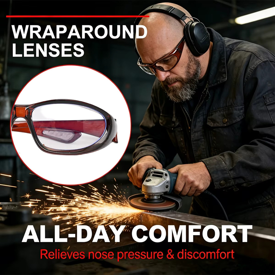 VOPHA Anti-Sand-Windschutzbrille HM4 mit klarem Glas und braunem Gestell für Outdoor-Sport und Arbeit - Bild 2