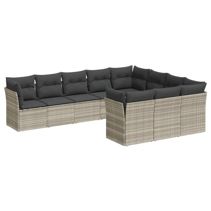 vidaXL 10-tlg. Garten-Sofagarnitur in L-Form aus Poly-Rattan und Metall, Hellgrau - Bild 2
