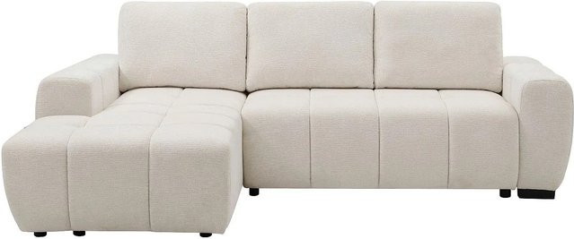 Vente-unique Schlafsofa Koumalo in Beige mit L-Form, Chenille-Stoff und gestepptem Effekt, Breite: 260 cm - Bild 1