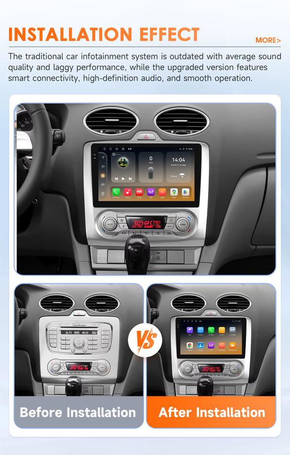 Hizpo Android 14 Autoradio für Ford Focus 2 Mk2 2004–2011 mit Qualcomm Snapdragon 6115 8Core, 2Din, CarPlay, 4G, Bluetooth 5.4 und GPS - Bild 2