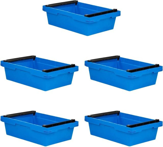 PROREGAL SparSet 5x Conical Mehrweg-Stapelbehälter mit Stapelbügel, Blau, H x B x T: 17,3 x 40 x 60 cm, 29 Liter Lagerbox Eurobox Transportbox - Bild 1