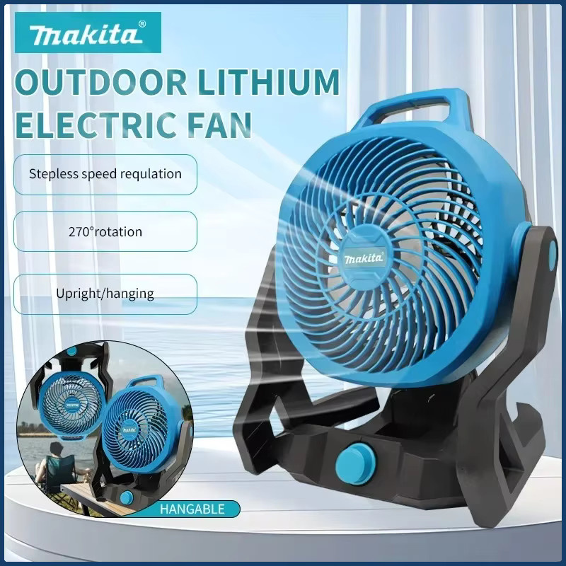 Makita Wiederaufladbarer Elektrischer Ventilator 18-20V Blau, Kabelloser Outdoor-Campingventilator mit 270 Grad Drehung - Bild 2
