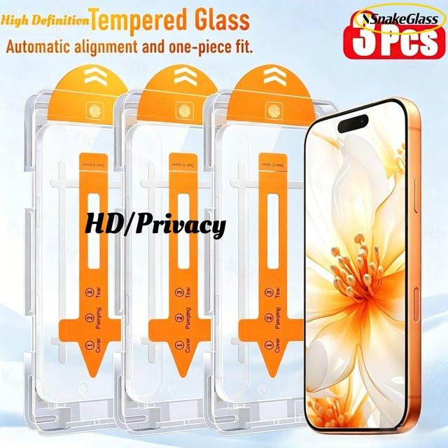 3er-Pack HD Blickschutz Panzerglas Displayschutzfolie für Apple iPhone 17e 17 16 15 14 13 12 11 Pro Max Plus in Transparent mit Anti-Spy Funktion - Bild 1