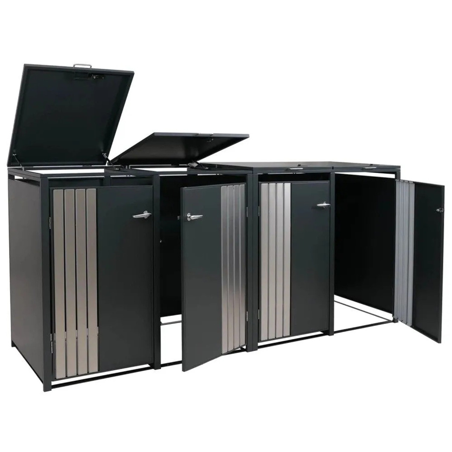 MCW 4er-Mülltonnenverkleidung MCW-O67 Mülltonnenbox mit Deckel aus Edelstahl in Anthrazit B/T/H: 122 x 84 x 264 cm - Bild 2