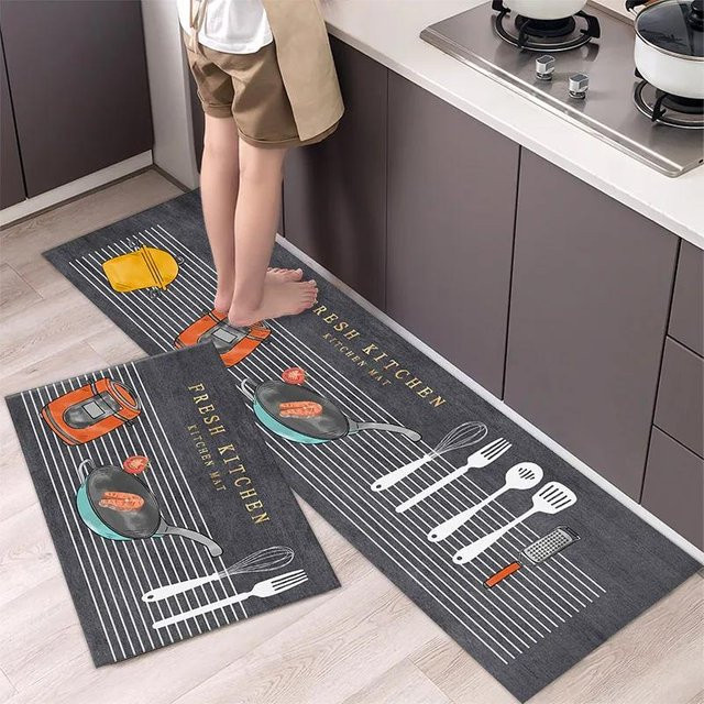 Karpetti Küchenbodenmatte mit Streifenmuster, grau, rutschfest und weich, B/T: 120 x 40 cm - Bild 1