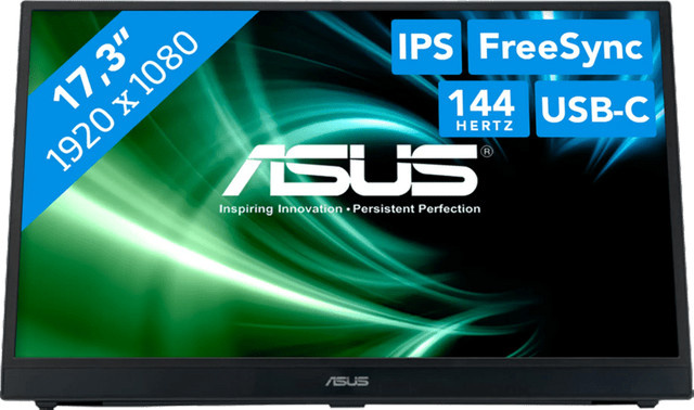 ASUS ZenScreen MB17AHG Portabler Monitor, 17,3 Zoll Full-HD IPS Display, 144Hz, Schwarz, USB-C und HDMI - Bild 1